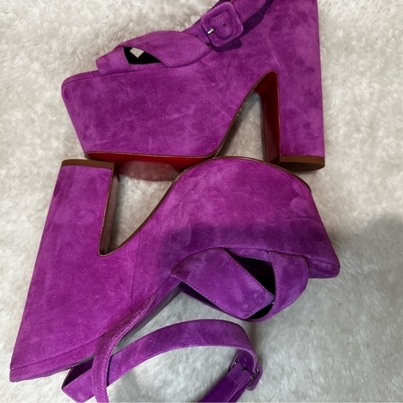 New Christian Louboutin Superyaz Purple Suede Strap Platform Sandals Size 37.5 - Picture 5 of 9